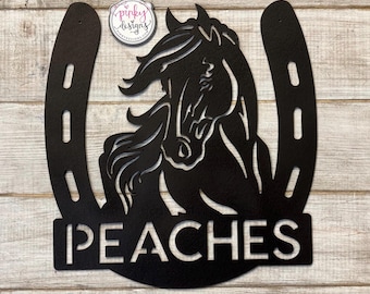 Custom Metal Horseshoe Sign | Horse Name Sign | Horse Stall Sign | Personalized Horse Sign | Customizable Sign | Western Decor.