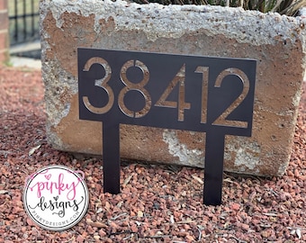 Modern Metal Address Yard Sign - Modern Address Sign - Metal Address House Number Sign With Stakes - MCM | Style A30