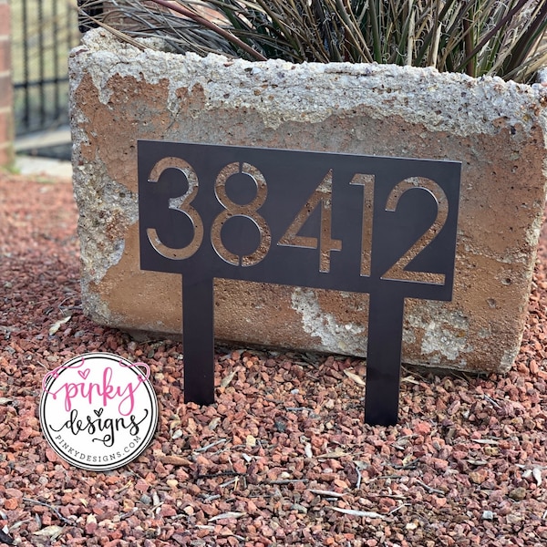 Modern Metal Address Yard Sign - Modern Address Sign - Metal Address House Number Sign With Stakes - MCM | Style A30