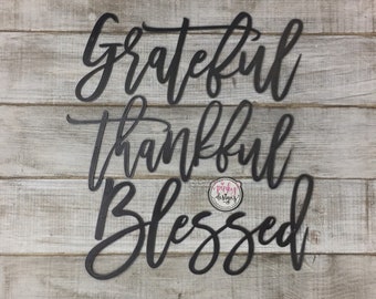 Grateful, Thankful, Blessed Metal Words, Gallery Wall Decor, Thankful Decor, Thanksgiving, Thankful, Grateful, Blessed Style 3.