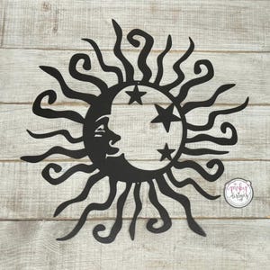 Wacky Sun, Moon and Stars Outdoor Metal Wall Decor Art, Patio and Garden Decor, Metal Sun Decor, Sun and Moon Decor.