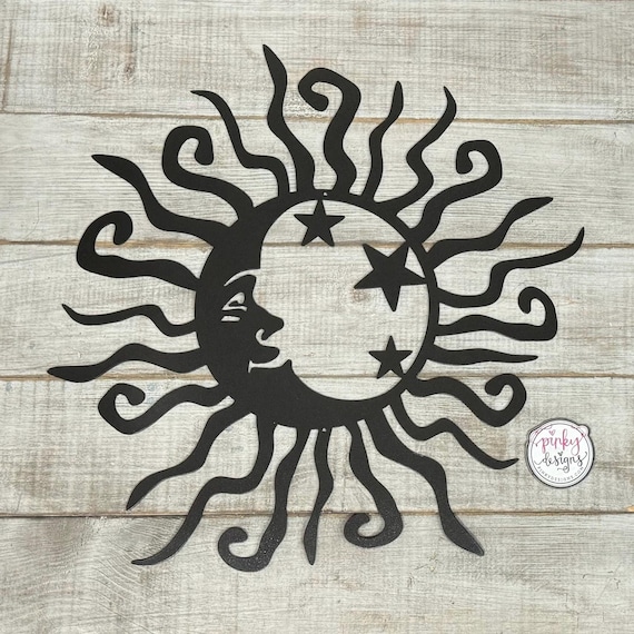 Wacky Sun, Moon and Stars Outdoor Metal Wall Decor Art | Patio and Garden Decor | Sun and Moon Decor.
