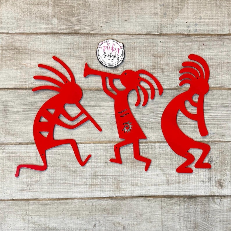 Southwestern Dancing Kokopelli Metal Wall Art - Set of 3 Red