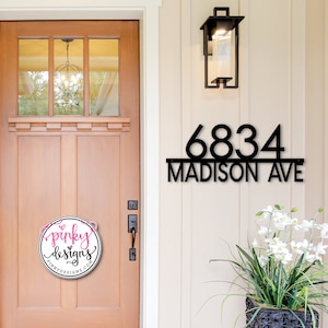 Modern House Numbers - Metal Address Sign with Street Name - Retro Style House Number Sign | Style A11