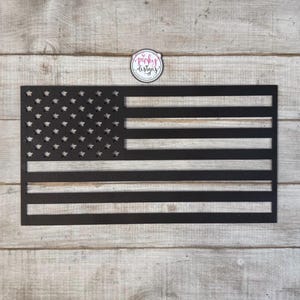 Metal American Flag Sign | Man Cave | Military | Patriotic Decor | Made In USA. Black