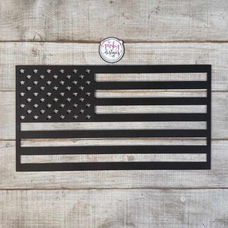 Metal American Flag Sign | Man Cave | Military | Patriotic Decor | Made In USA. Black