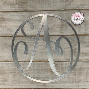 Metal Monogram Sign, Metal Initial Monogram, Metal Letter Sign, Circle Monogram Family Sign, Swirly Initial Font.