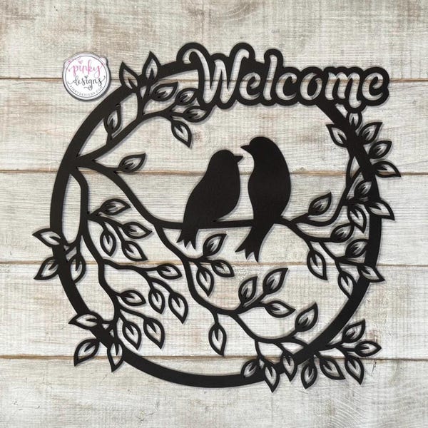 Metal Love Birds Welcome Sign | Outdoor Patio and Garden Decor| Bird Lovers Gift.