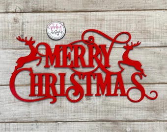 Merry Christmas Sign with Reindeer | Holiday Decor | Christmas Wall Art.