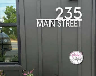 Modern Metal House Number Sign | Address with Street Name | Custom Address Plaque | Style A38.