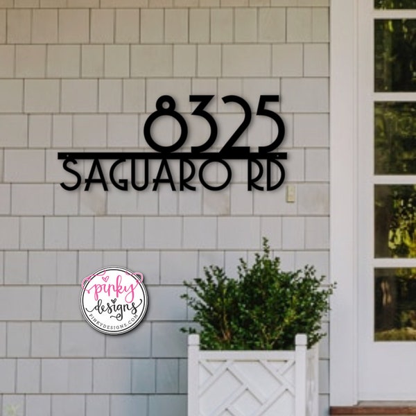 Custom Metal House Number Sign with Street Name | Mid Century Modern Address Plaque | Retro Outdoor Home Decor | Style A23.