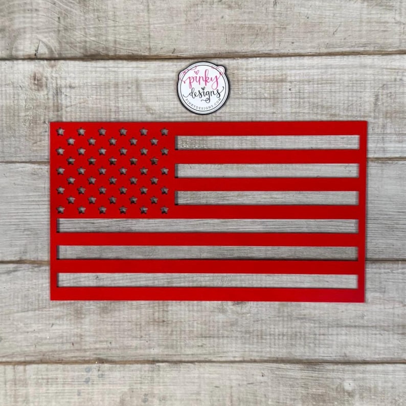 Metal American Flag Sign | Man Cave | Military | Patriotic Decor | Made In USA. Red