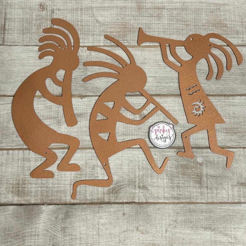 Southwestern Dancing Kokopelli Metal Wall Art - Set of 3 Copper