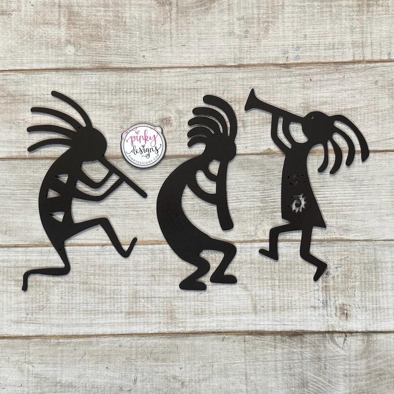 Southwestern Dancing Kokopelli Metal Wall Art - Set of 3 Black