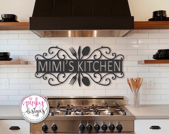 Custom Metal Sign, Mimi's Kitchen, Customizable, Mom's Kitchen, Kitchen Decor, Personalized Sign.