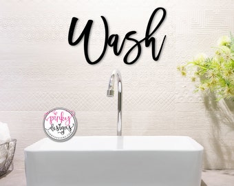 Wash Metal Word Sign, Bathroom Decor, Restroom Decor, Laundry Room Decor, Restroom Sign