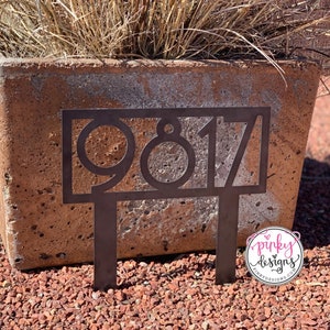 Mid Century Metal Address Yard Sign - Modern Address Sign - Metal Address House Number Sign With Stakes - MCM | Style A26