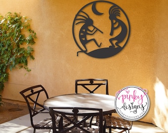 Kokopelli Metal Sign, Southwestern Metal Art, Dancing Kokopelli Decor, Patio and Garden Decor, Kokopelli Round.