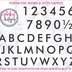 A chart showing the modern font number and letter examples.  It shows examples from 0 to 9 and from A to Z.