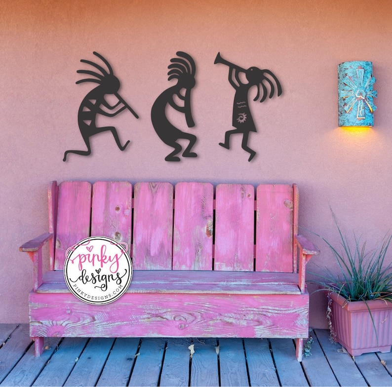 Southwestern Dancing Kokopelli Metal Wall Art - Set of 3 画像 1