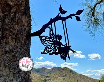 Fairy Metal Tree Stake, Fairy Yard Sign, Fairy Garden Decor, Patio and Garden Decor, Fairy Swinging Stake.