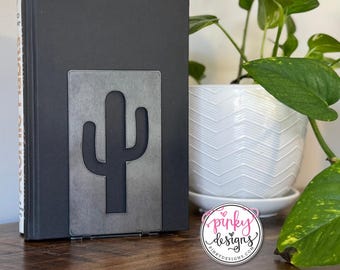 Saguaro Cactus Metal Bookends | Home Office Decor | Book Organizer | Minimalist Bookends | Modern Bookend | Metal Book Holder.