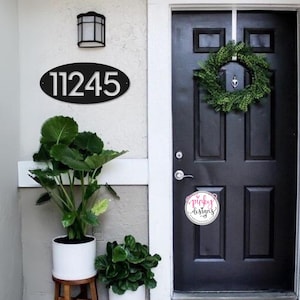 Modern Metal House Number Sign | Oval Metal Address Sign | Modern Bold House Numbers | Address Numbers | Oval Address Plaque - Style A4