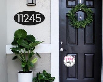 Modern Metal House Number Sign | Oval Metal Address Sign | Modern Bold House Numbers | Address Numbers | Oval Address Plaque - Style A4
