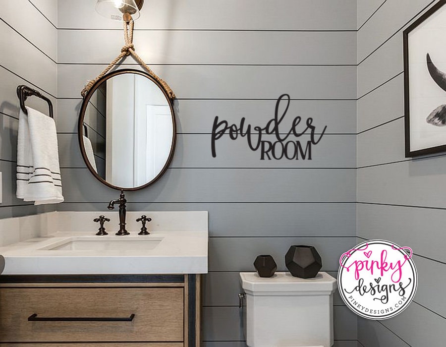 Powder Room Metal Word Sign Wash Room Decor Bathroom Decor
