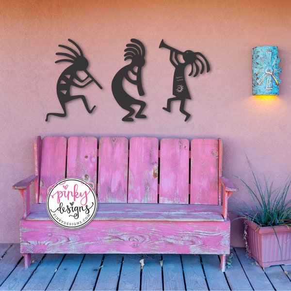 Set of 3 Dancing Kokopelli's, Kokopelli Metal Wall Art Trio, Southwestern Metal Art, Patio & Garden Decor, Southwestern Dancing Kokopelli.