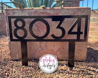 Modern Metal House Number Sign with Stakes | Front Yard Address Sign | Style A22.