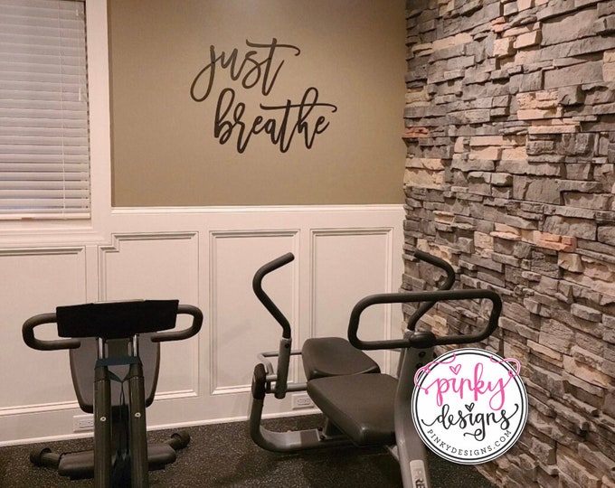 Just Breathe Wall Decal Scripty Cute Bathroom Decor Sticker Etsy