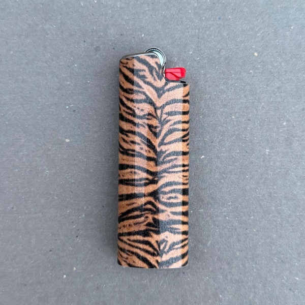 Tiger Print Metal Bic Lighter Case | Silver Lighter Cover | Gift for smoker