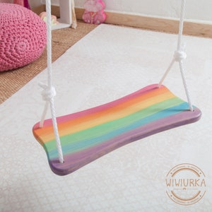 Pastel Rainbow Indoor Tree swing / Children wood swing / Wooden children swing / Children room decor image 2