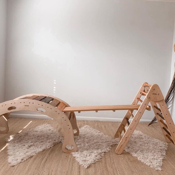 Climbing Furniture Set / Earth tones XXL Rocker and Pikler Triangle set / Climbing Equipment for toddlers