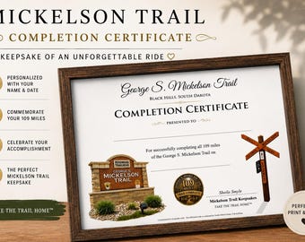 Gepersonaliseerd Mickelson Trail 109-mijls voltooiingscertificaat (aandenken)