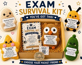 Exam Survival Kit Gift Box, Good Luck Exam Gift, SATs GCSE A Level Gift, Student Revision Gift, Positive Crochet Gift