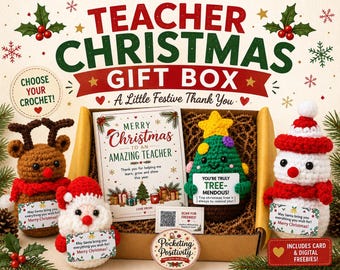 Teacher Christmas Gift Box, Teacher Thank You Gift, Crochet Teacher Gift, End of Term Christmas Present
