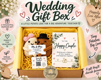 Wedding Gift for Couple, Newlywed Gift, Bride and Groom Crochet Gift Box, Unique Wedding Keepsake, Mr and Mrs Gift