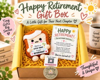 Retirement Gift Box, Crochet Retirement Gift, Personalised Retirement Gift, Leaving Gift for Colleague, Happy Retirement Keepsake