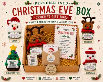 Personalised Christmas Eve Box for Kids, Crochet Christmas Gift, Christmas Eve Gift for Child, Xmas Keepsake