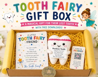 Tooth Fairy Gift Box for Kids, Lost Tooth Gift, Crochet Tooth Keepsake, First Tooth Gift, Tooth Fairy Certificate & Printable Gifts