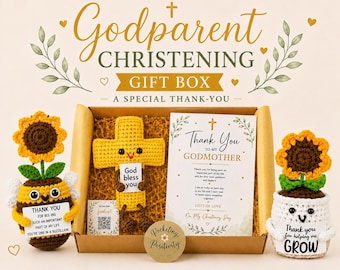 Godparent Christening Gift Box, Godmother Godfather Thank You Gift, Crochet Keepsake, Baptism Gift from Godchild