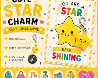 Cute Star Charm, You Are A Star Gift, Bag Charm, Keyring, Backpack Charm, Teacher Gift, Student Gift, Encouragement Gift