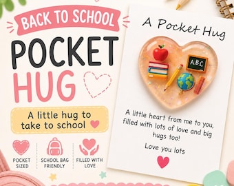 Back to School Pocket Hug for Child, First Day of School Gift, School Anxiety Comfort Gift, Starting School Keepsake