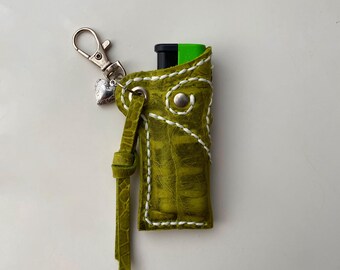 Leather Lighter Holder Keychain, Handstitched Lighter Sleeve Case, Cottagecore Witchy Charm, Handmade Leather Lighter Cover Gift