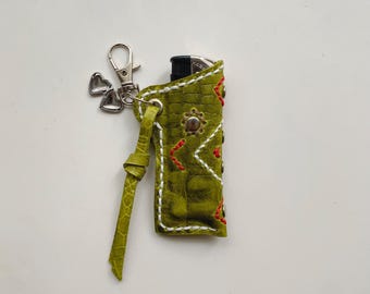 Leather Lighter Holder Keychain, Handstitched Lighter Sleeve Case, Cottagecore Witchy Charm, Handmade Leather Lighter Cover Gift