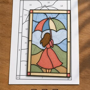 Stained Glass Pattern PDF SVG | Girl with Umbrella Digital Download | Umbrella Suncatcher Pattern | Girl Glass Art Design | Instant Download