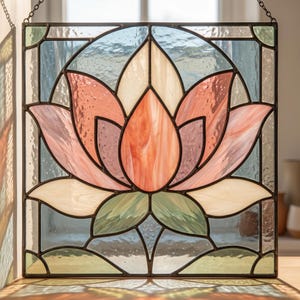 Lotus Stained Glass Pattern SVG PDF , Floral Stained Glass Digital Download , Window Panel Pattern for Cricut , Easy Glass Art Template
