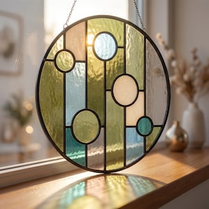 Padrão geométrico moderno para vitral em PDF e SVG, modelo para painel de janela circular, design abstrato para apanhador de sol, download instantâneo.